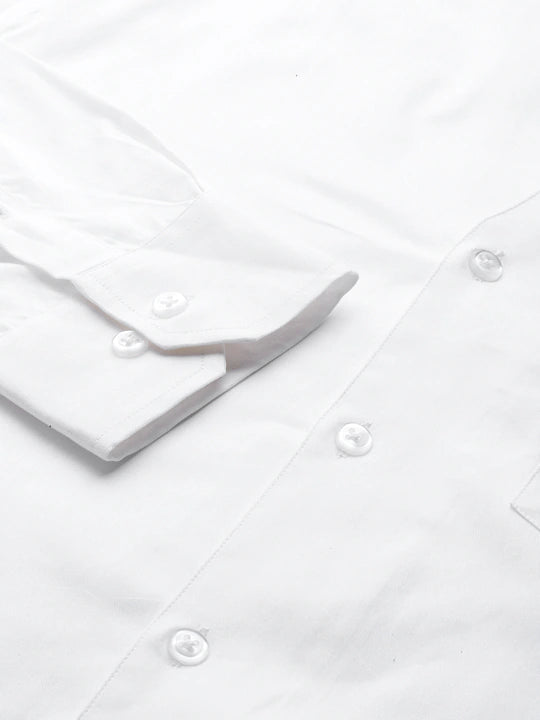 Men White Solid Pure Cotton Slim Fit Formal Shirt