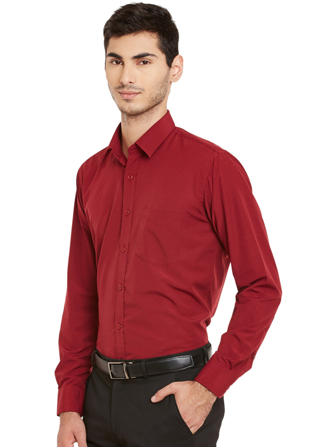 Men Maroon Slim Fit Solid Cotton Rich Formal Shirt