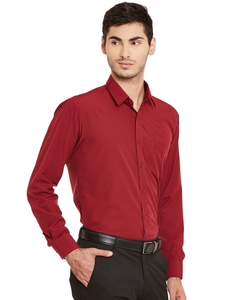 Men Maroon Slim Fit Solid Cotton Rich Formal Shirt