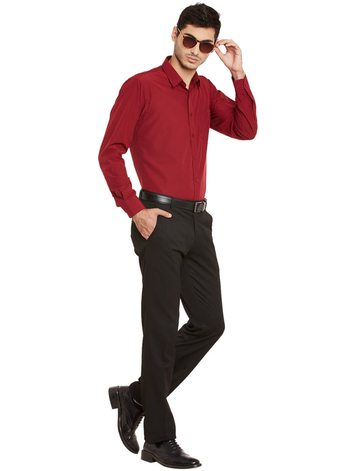 Men Maroon Slim Fit Solid Cotton Rich Formal Shirt