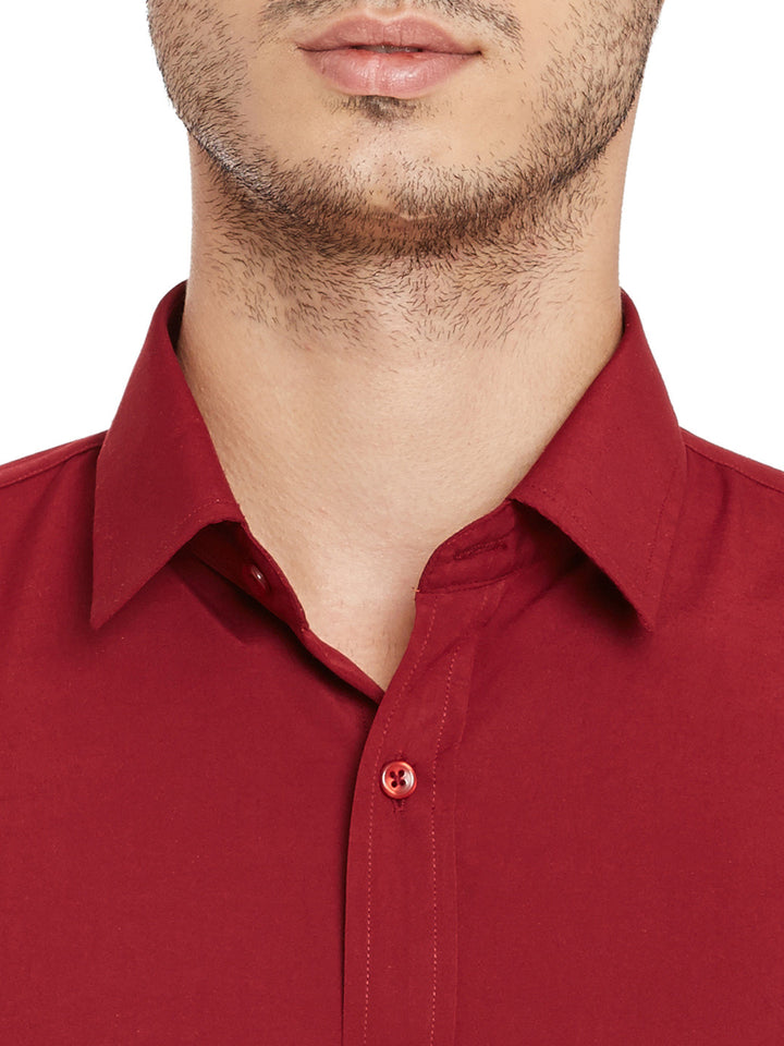 Men Maroon Slim Fit Solid Cotton Rich Formal Shirt