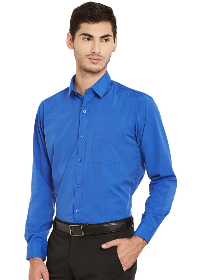 Men Royal Blue Slim Fit Solid Cotton Rich Formal Shirt