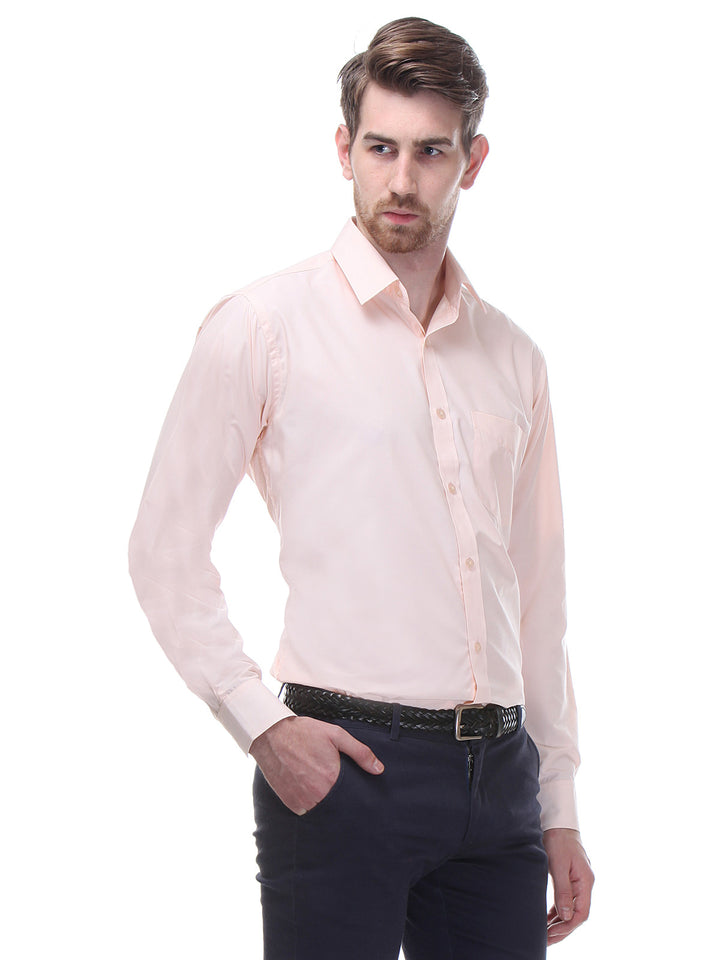 Men Peach Slim Fit Solid Cotton Rich Formal Shirt