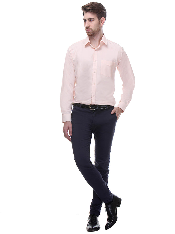 Men Peach Slim Fit Solid Cotton Rich Formal Shirt