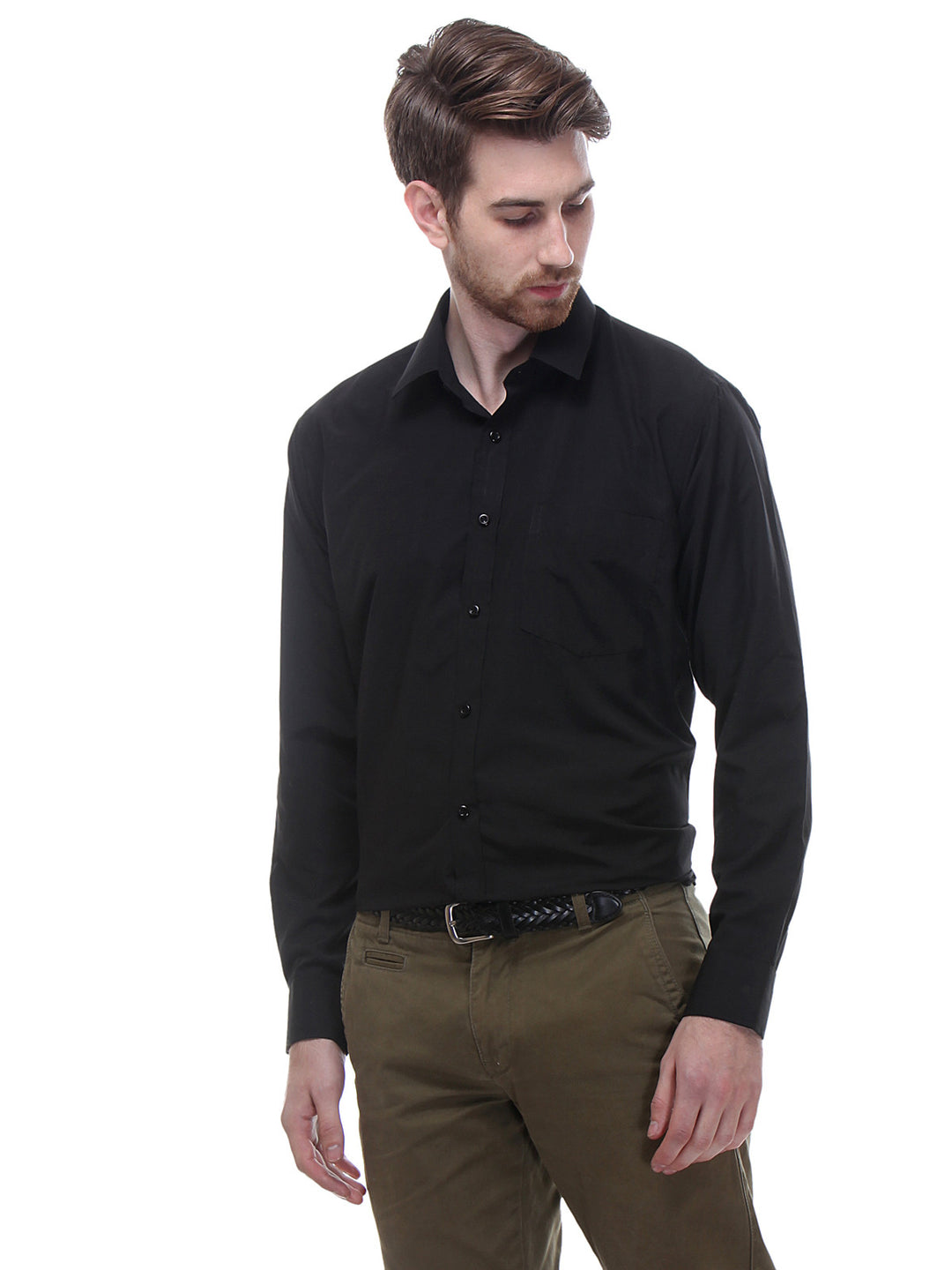 Men Black Slim Fit Solid Cotton Rich Formal Shirt