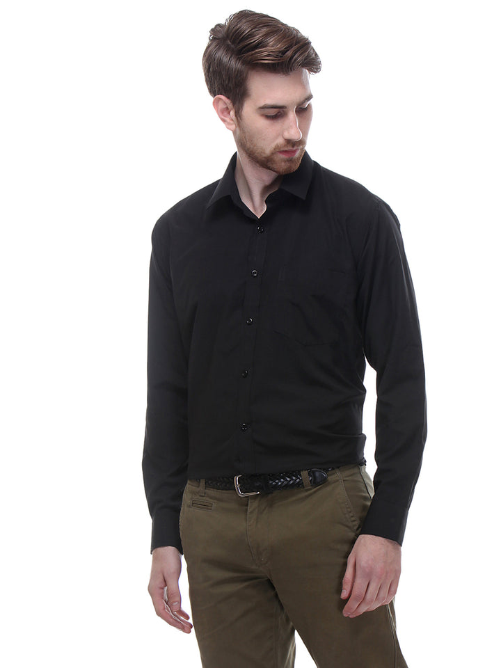 Men Black Slim Fit Solid Cotton Rich Formal Shirt