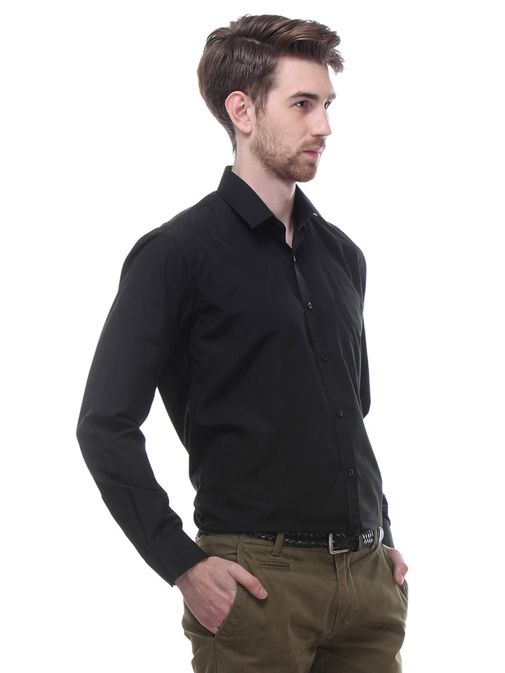Men Black Slim Fit Solid Cotton Rich Formal Shirt