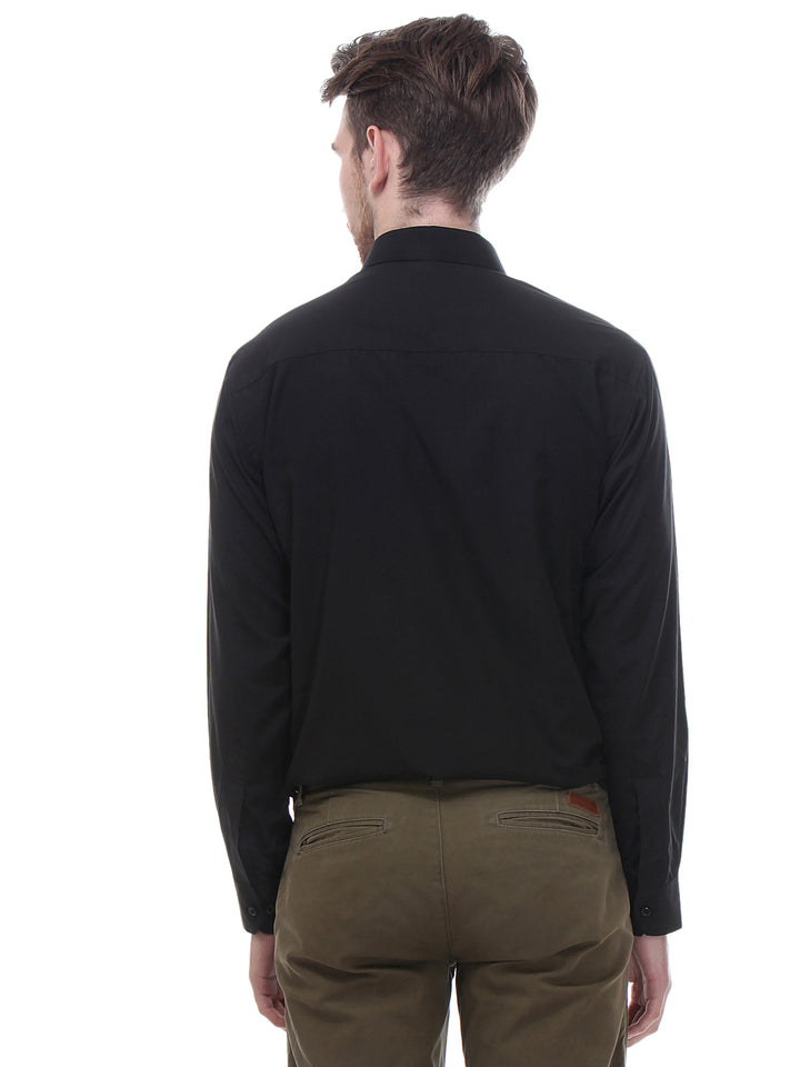 Men Black Slim Fit Solid Cotton Rich Formal Shirt