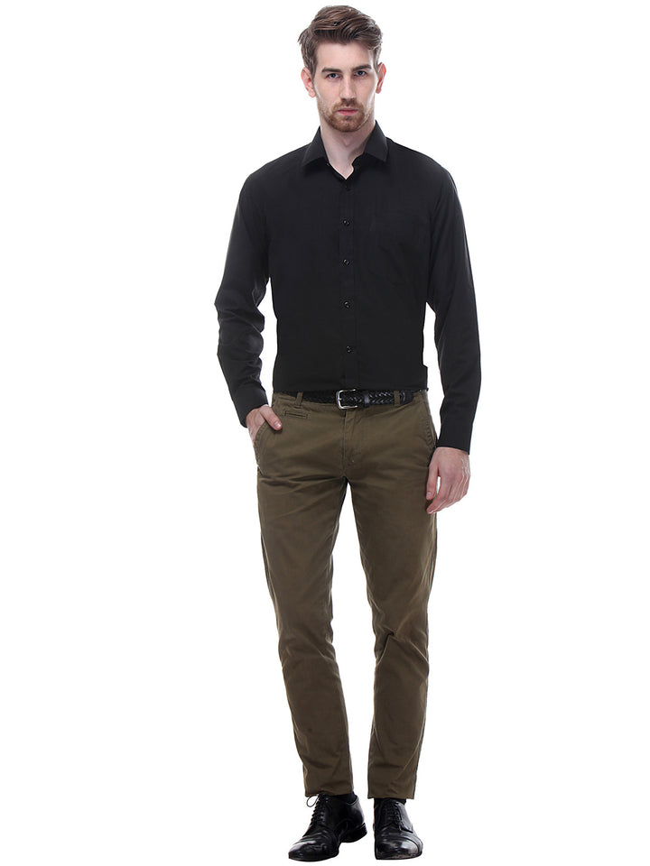 Men Black Slim Fit Solid Cotton Rich Formal Shirt
