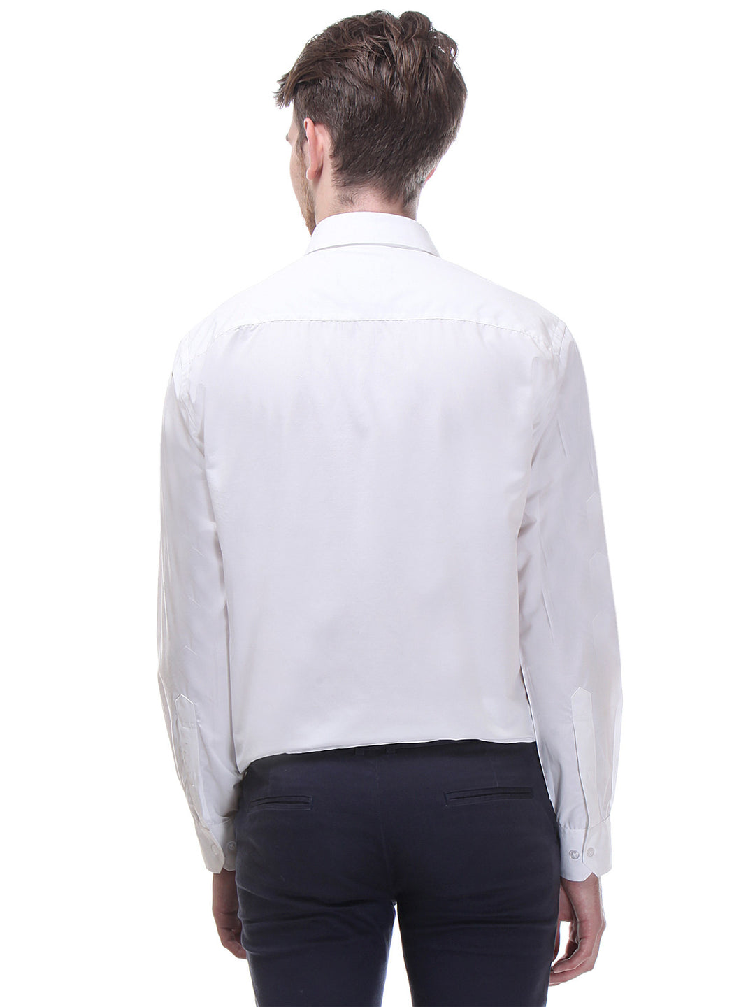 Men Cream Slim Fit Solid Cotton Rich Formal Shirt