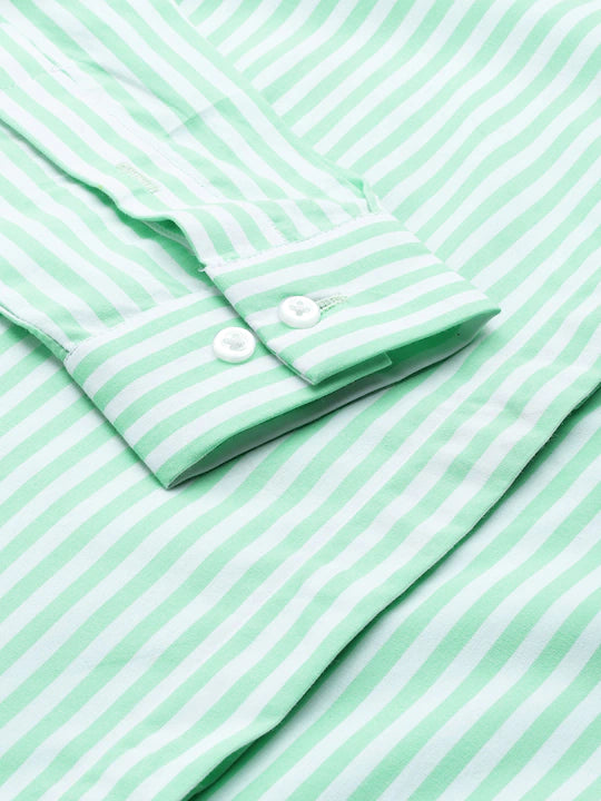 Women Light Green Striped Pure Cotton Slim Fit Formal Shirt