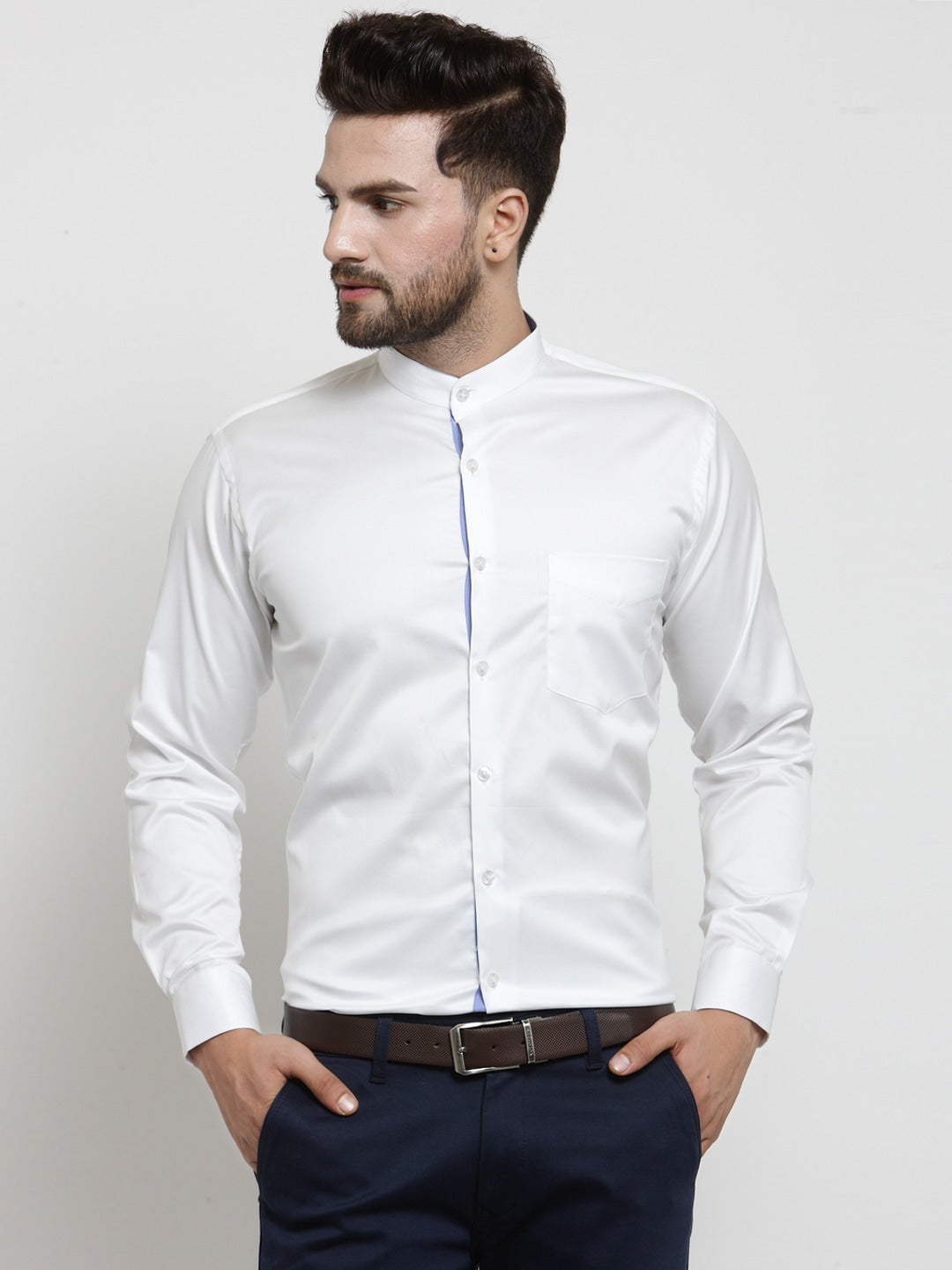 Men White Solid Slim Fit Pure Cotton Formal Cotton