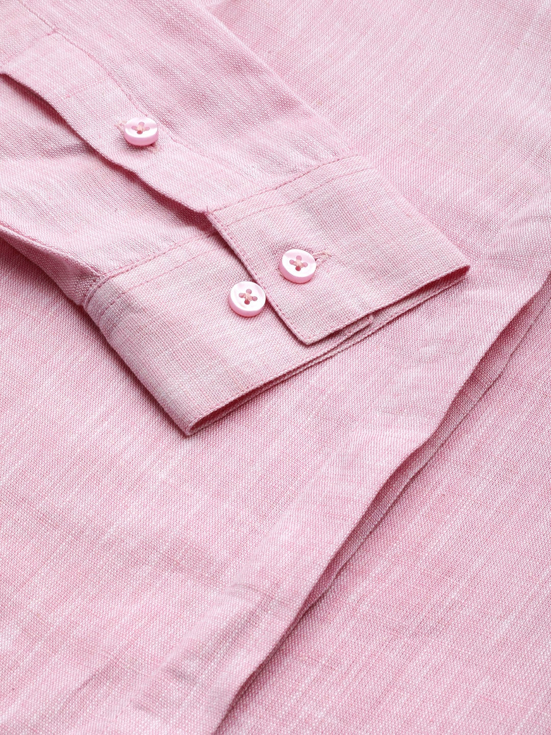 Women Pink Solid Linen Cotton Slim Fit Formal Shirt