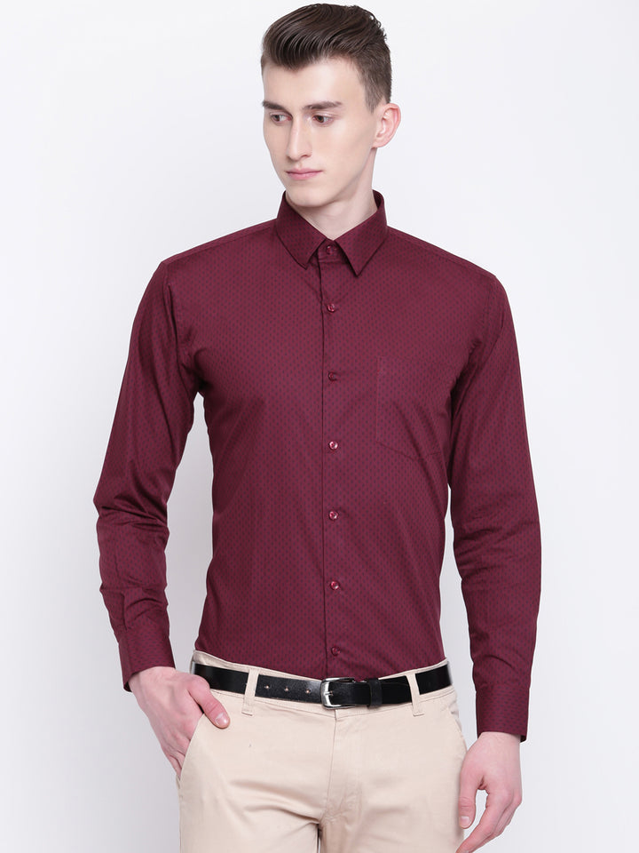 Men Maroon Pure Cotton Printed Slim Fit Formal Shirt