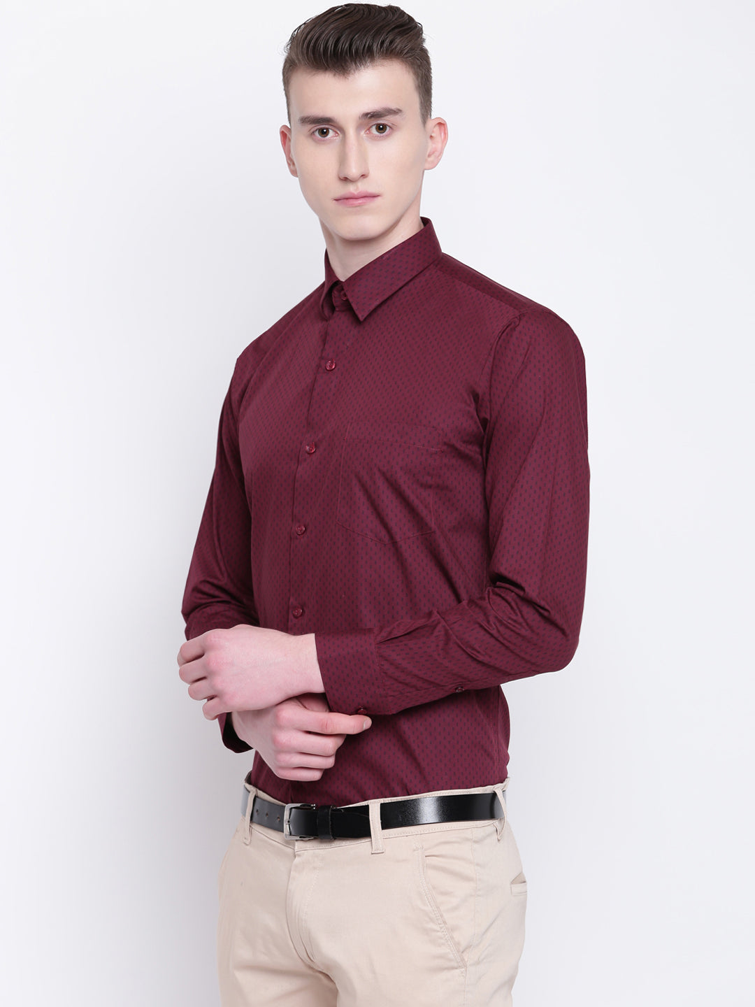 Men Maroon Pure Cotton Printed Slim Fit Formal Shirt