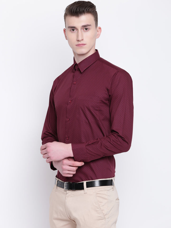 Men Maroon Pure Cotton Printed Slim Fit Formal Shirt