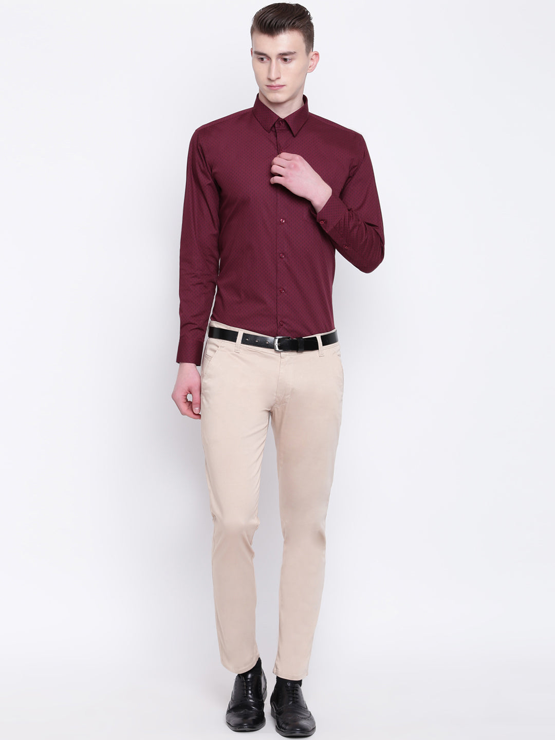 Men Maroon Pure Cotton Printed Slim Fit Formal Shirt