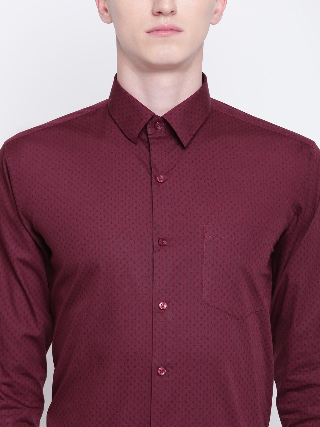 Men Maroon Pure Cotton Printed Slim Fit Formal Shirt