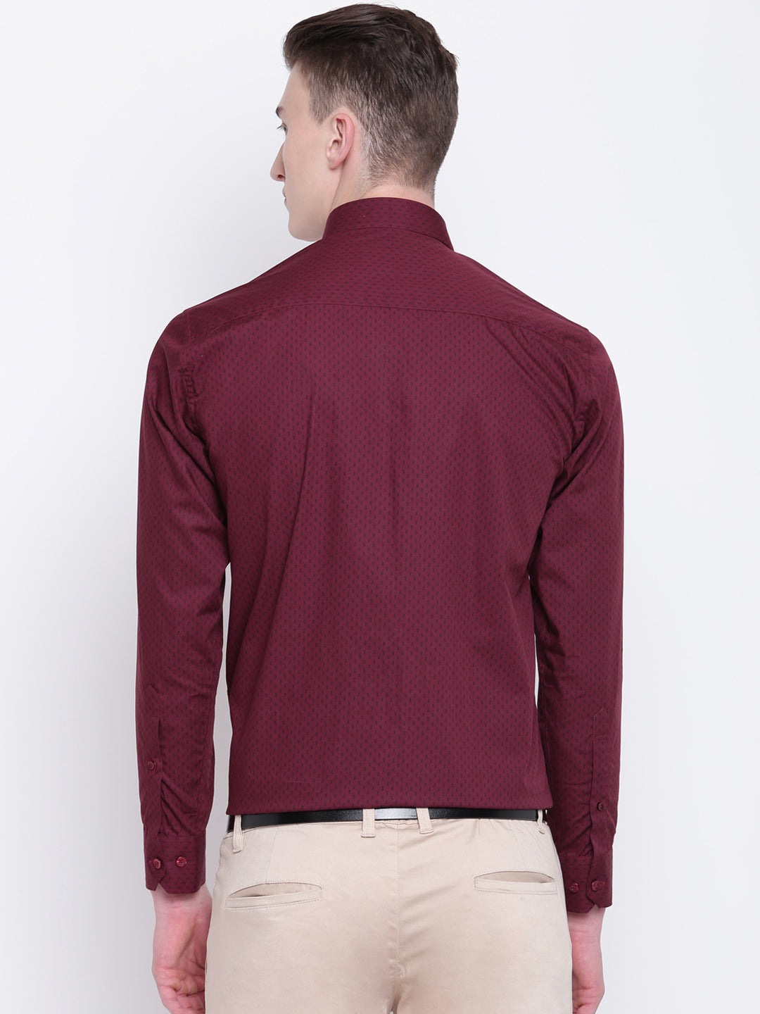 Men Maroon Pure Cotton Printed Slim Fit Formal Shirt