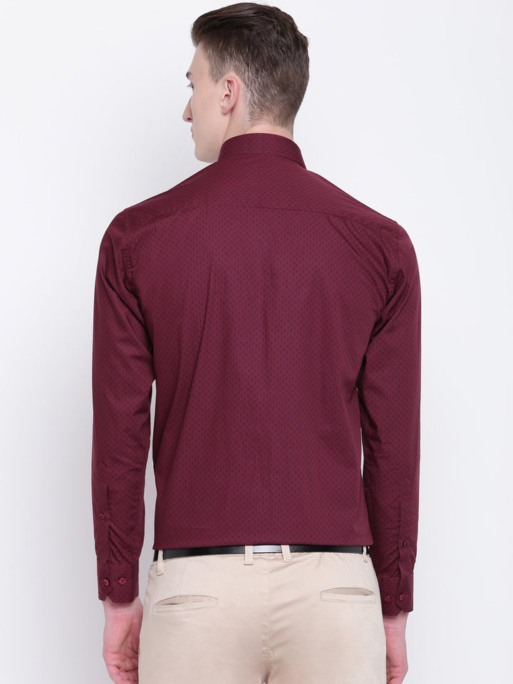 Men Maroon Pure Cotton Printed Slim Fit Formal Shirt