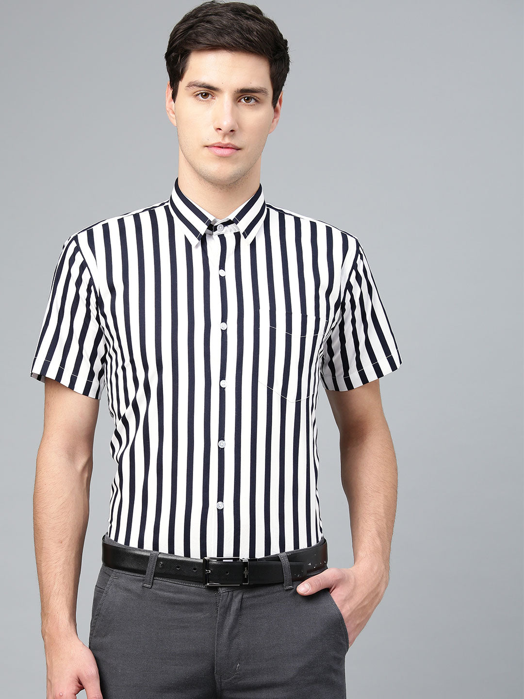Men White Pure Cotton Striped Slim Fit Formal Shirt