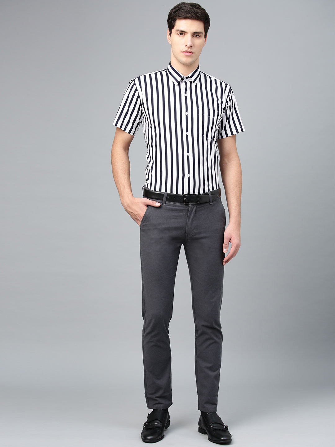 Men White Pure Cotton Striped Slim Fit Formal Shirt