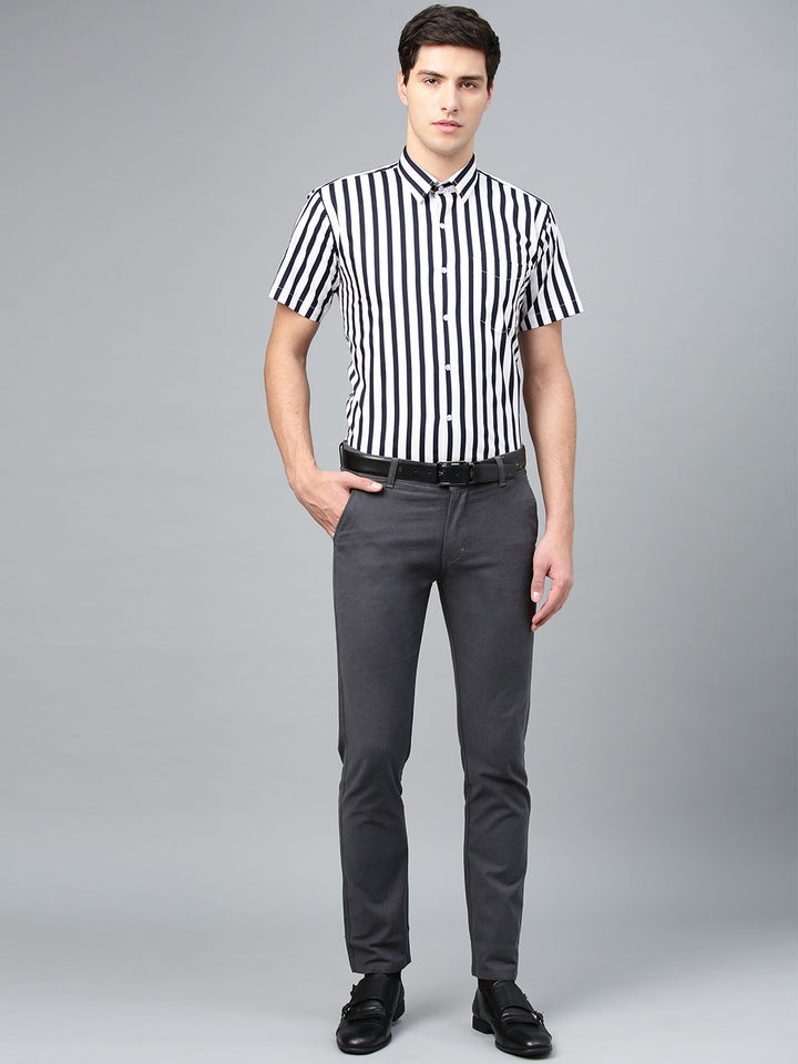 Men White Pure Cotton Striped Slim Fit Formal Shirt