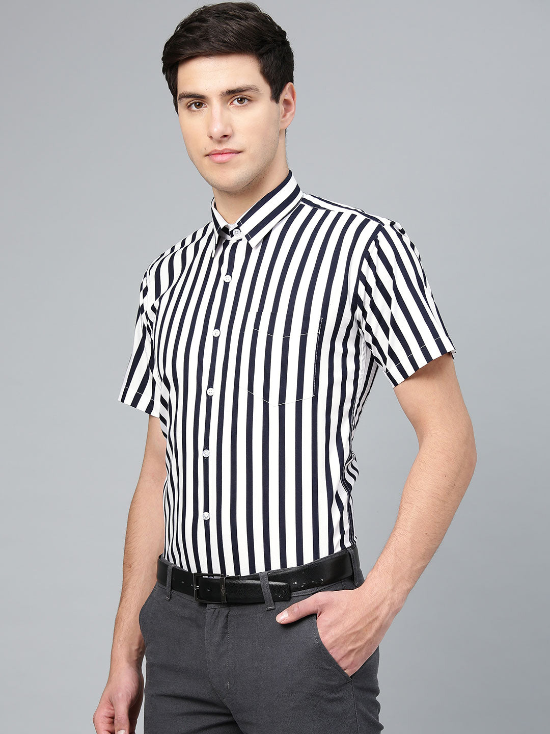 Men White Pure Cotton Striped Slim Fit Formal Shirt