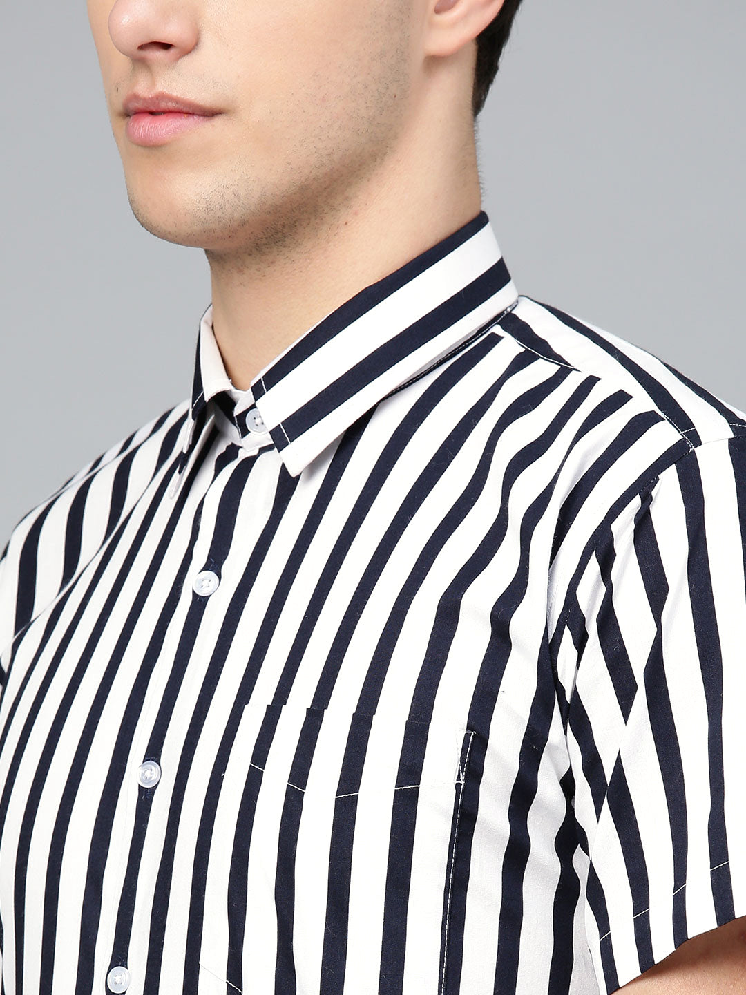 Men White Pure Cotton Striped Slim Fit Formal Shirt