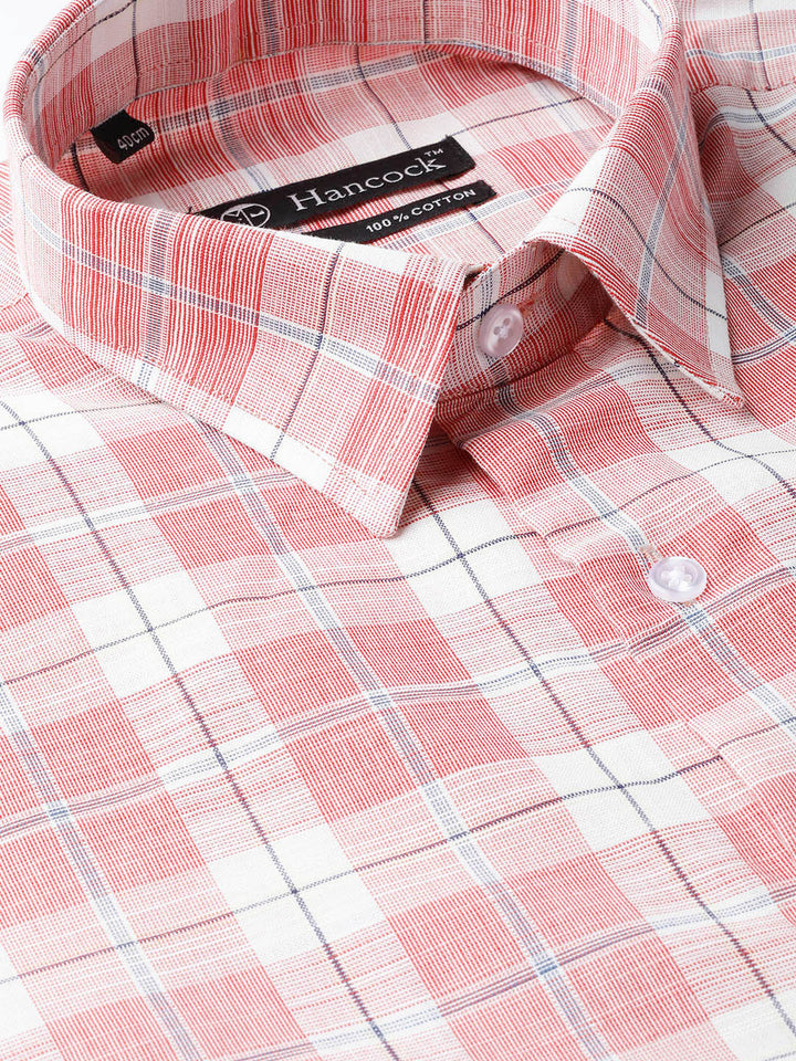 Men Coral Pure Cotton Checked Slim Fit Formal Shirt