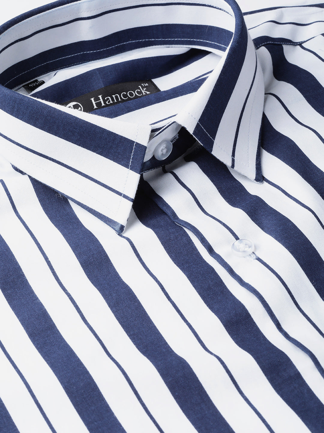 Men White & Navy Pure Cotton Striped Slim Fit Formal Shirt