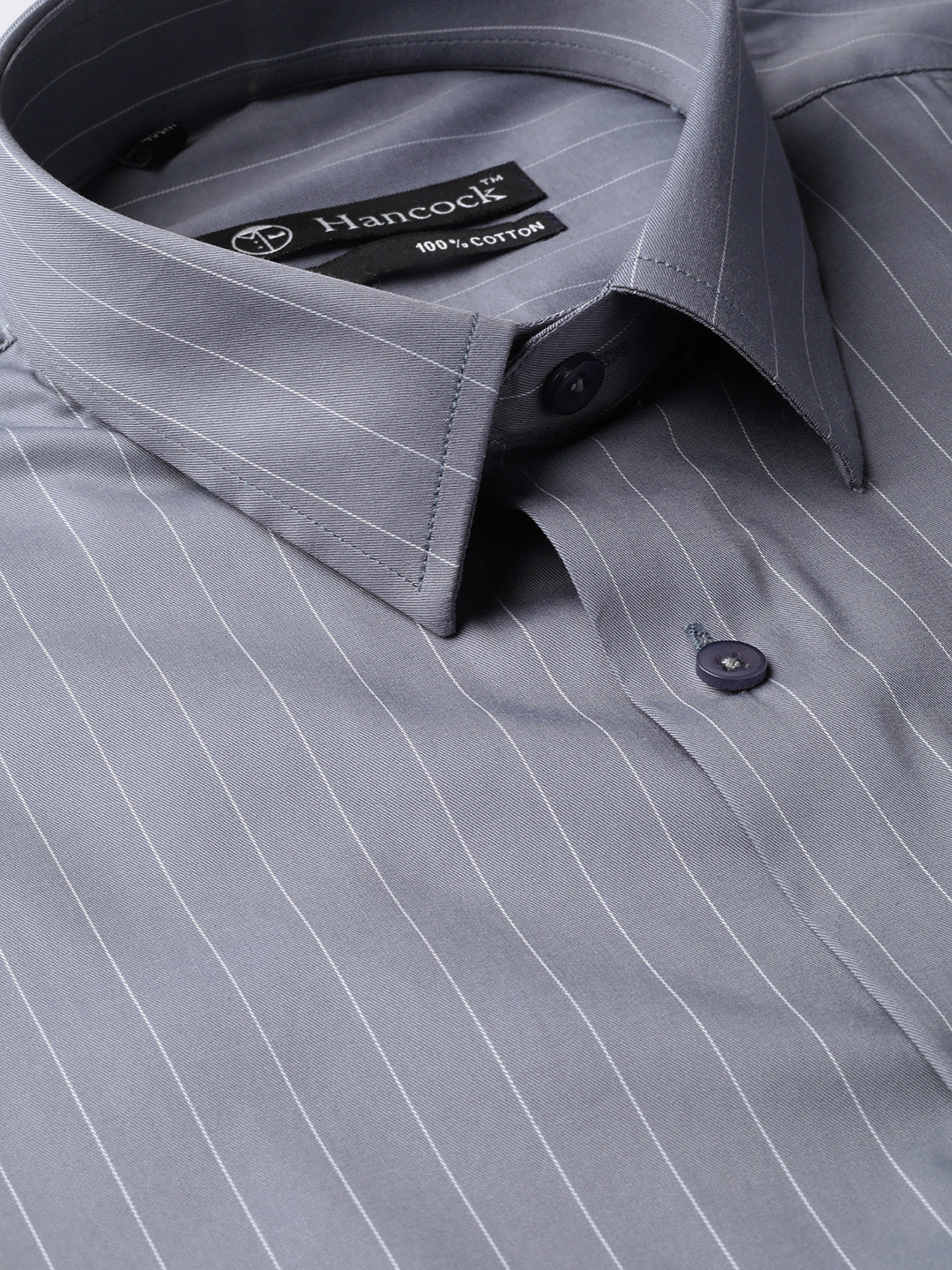 Men Grey Pure Cotton Striped Slim Fit Formal Shirt
