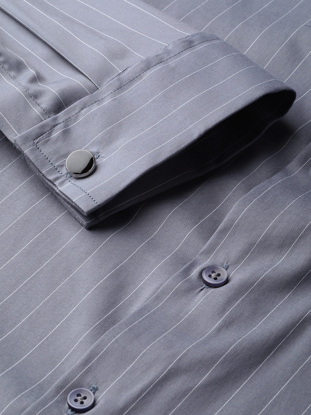 Men Grey Pure Cotton Striped Slim Fit Formal Shirt