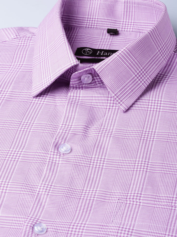 Men Mauve Pure Cotton Checked Slim Fit Formal Shirt