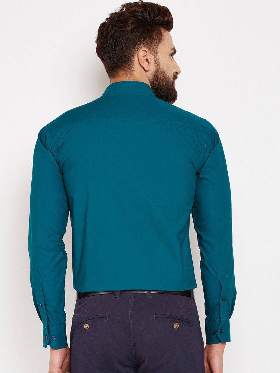 Men Bottle Green Solids Pure Cotton Slim Fit Formal Shirt