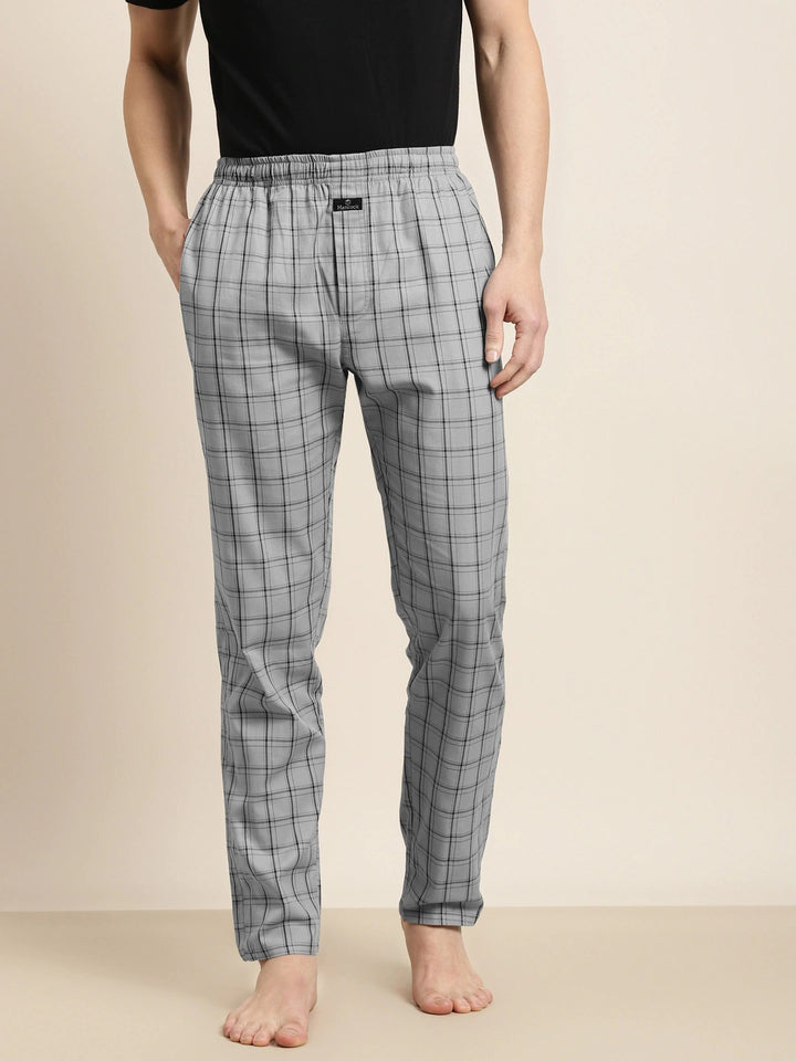 Men Grey Checks Pure Cotton Relaxed Fit Casual Lounge Pant