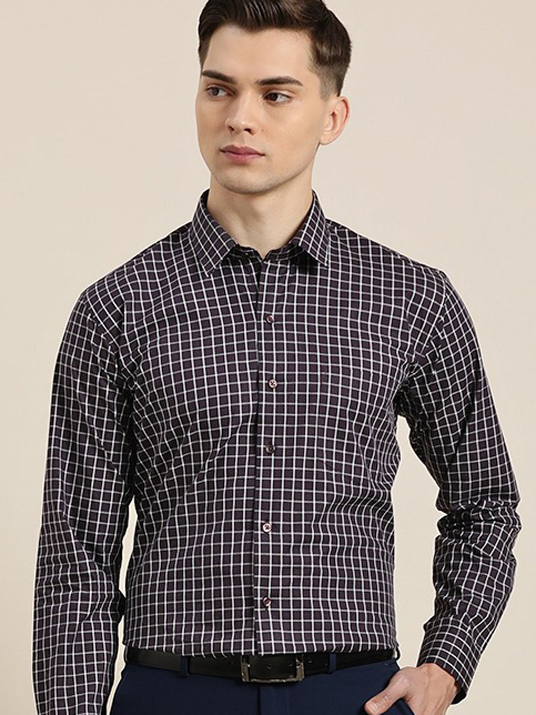 Men Black Checks Pure Cotton Slim Fit Formal Shirt