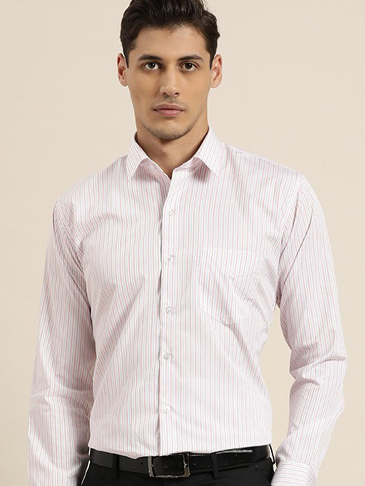 Men White Stripes Pure Cotton Slim Fit Formal Shirt