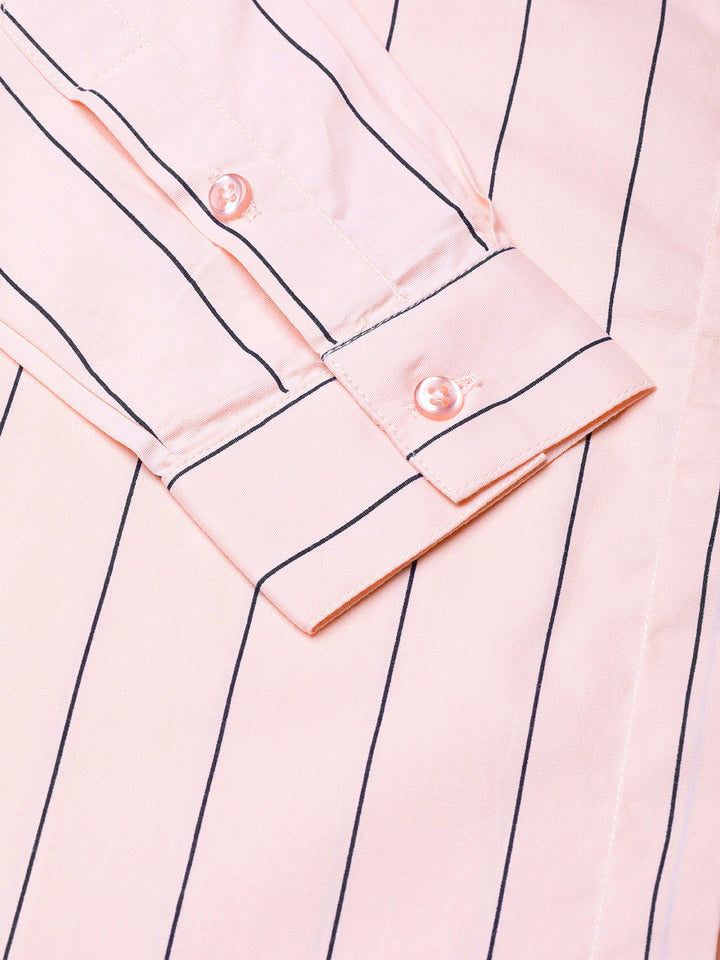 Women Pink Pure Cotton Striped Slim Fit Formal Shirt
