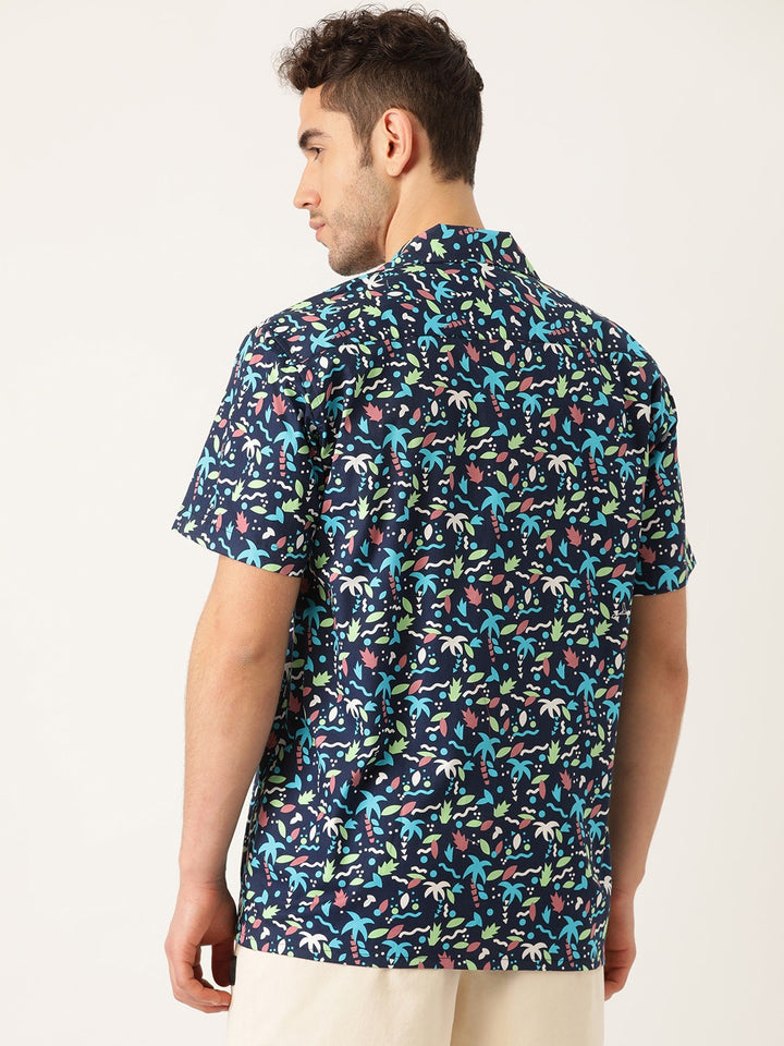 Men Navy Printed Pure Cotton Relaxed Fit Casual Resort Shirt