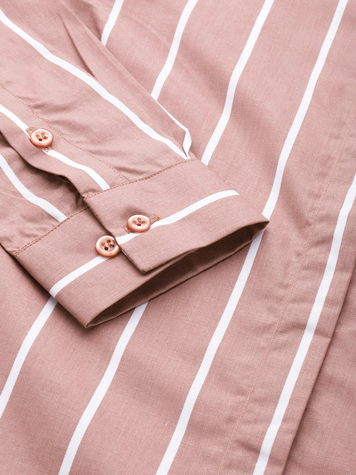 Women Coral Stripes Pure Cotton Slim Fit Formal Shirt