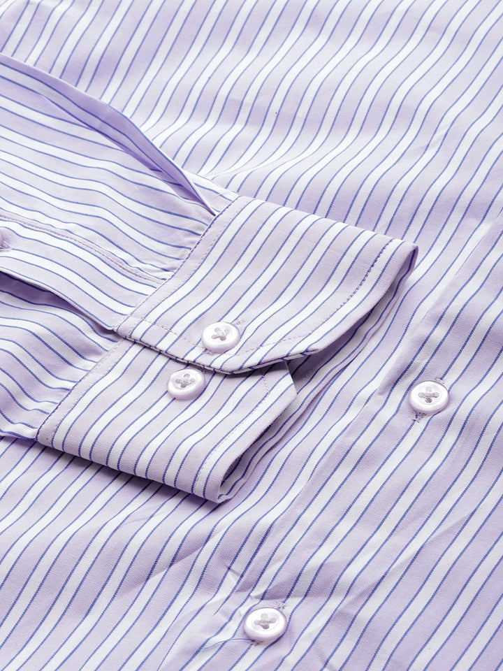Men Purple Stripes Pure Cotton Slim Fit Formal Shirt
