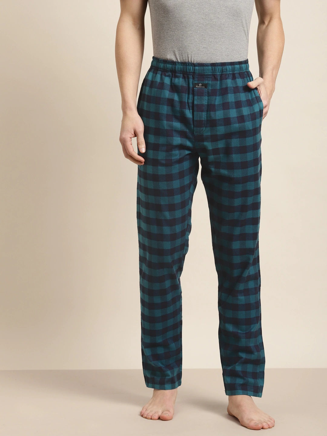 Men Blue-Navy Checks Pure Cotton Relaxed Fit Casual Lounge Pant