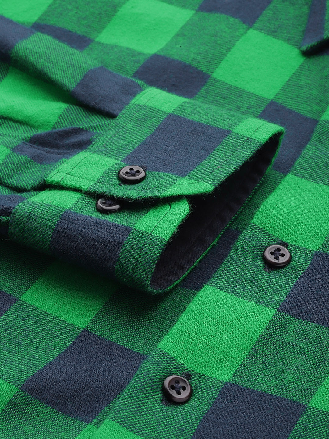 Men Green & Navy Checks Pure Cotton Slim Fit Formal Shirt