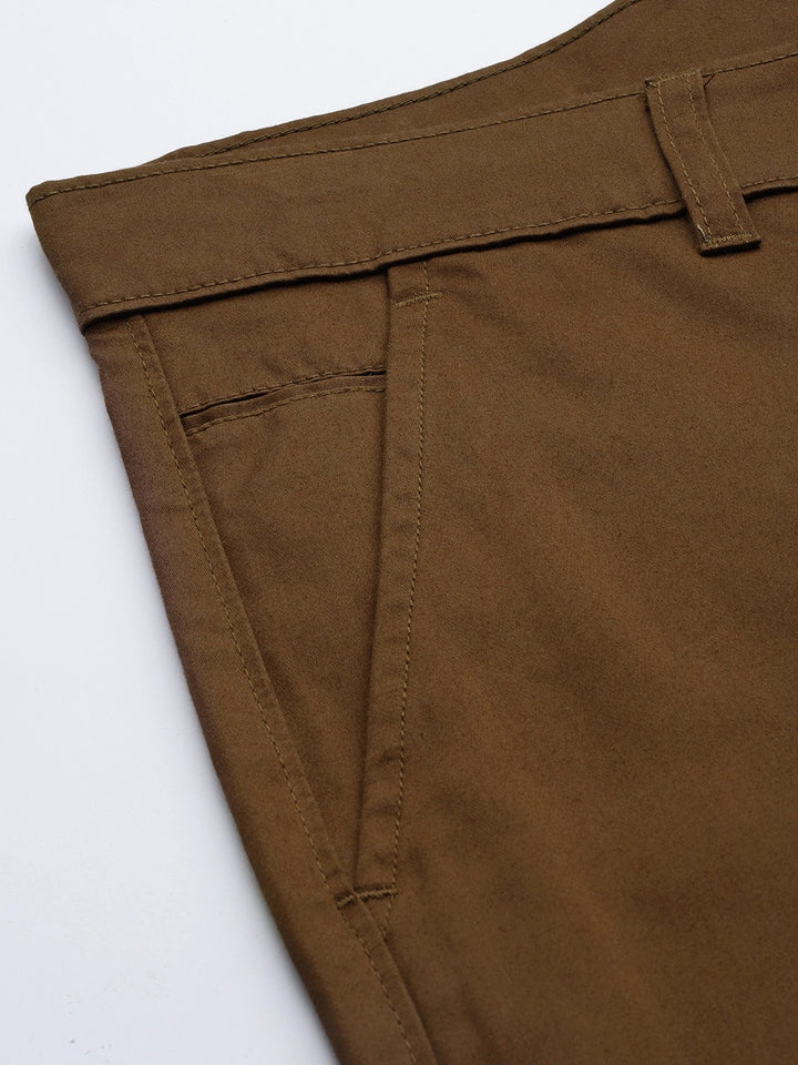Men Brown Solids Pure Cotton Slim Fit Formal Trouser