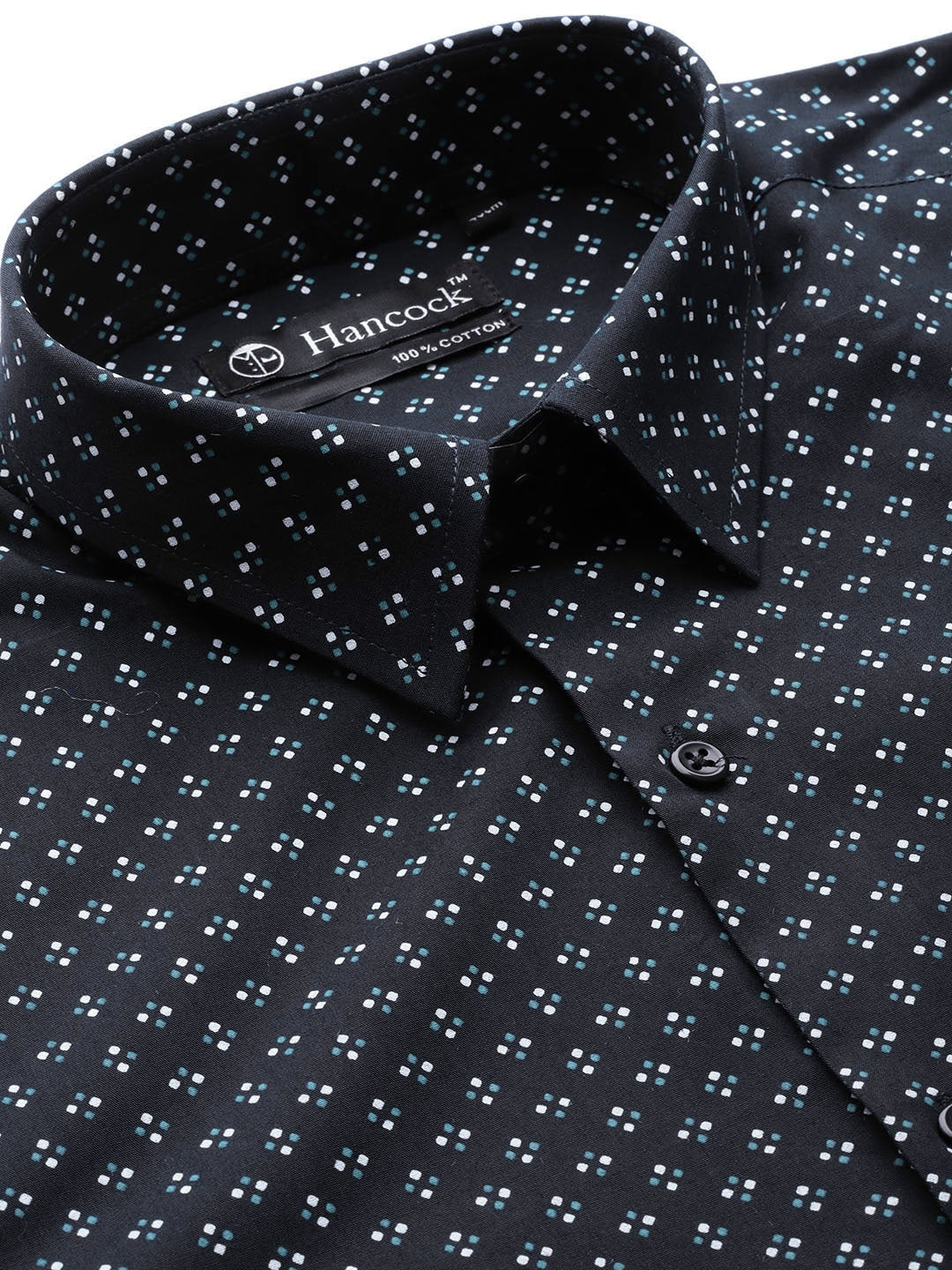 Men Navy Blue Prints Pure Cotton Slim Fit Formal Shirt