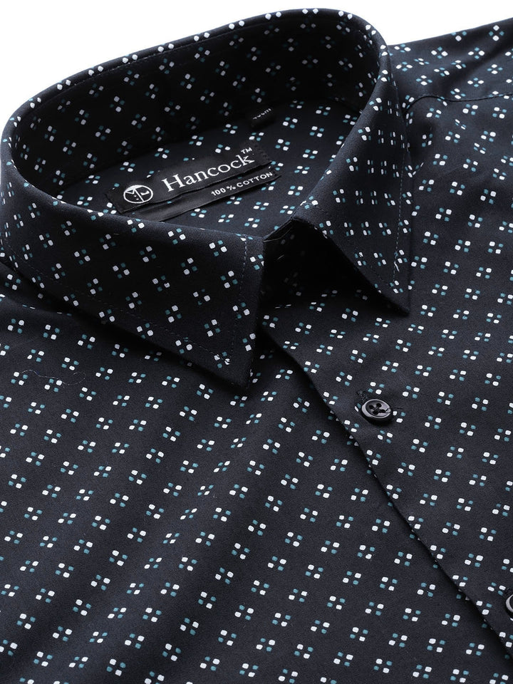 Men Navy Blue Prints Pure Cotton Slim Fit Formal Shirt