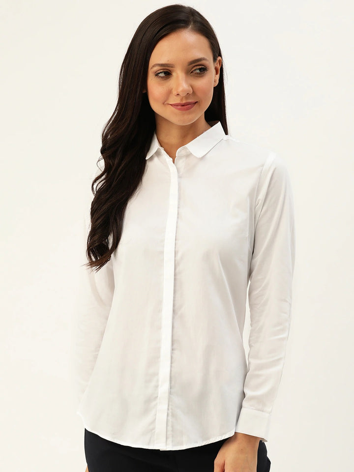 Women White Solids Pure Cotton Slim Fit Formal Shirt