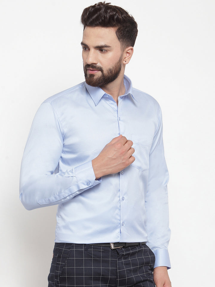 Men Blue Pure Cotton Solid Slim Fit Formal Shirt