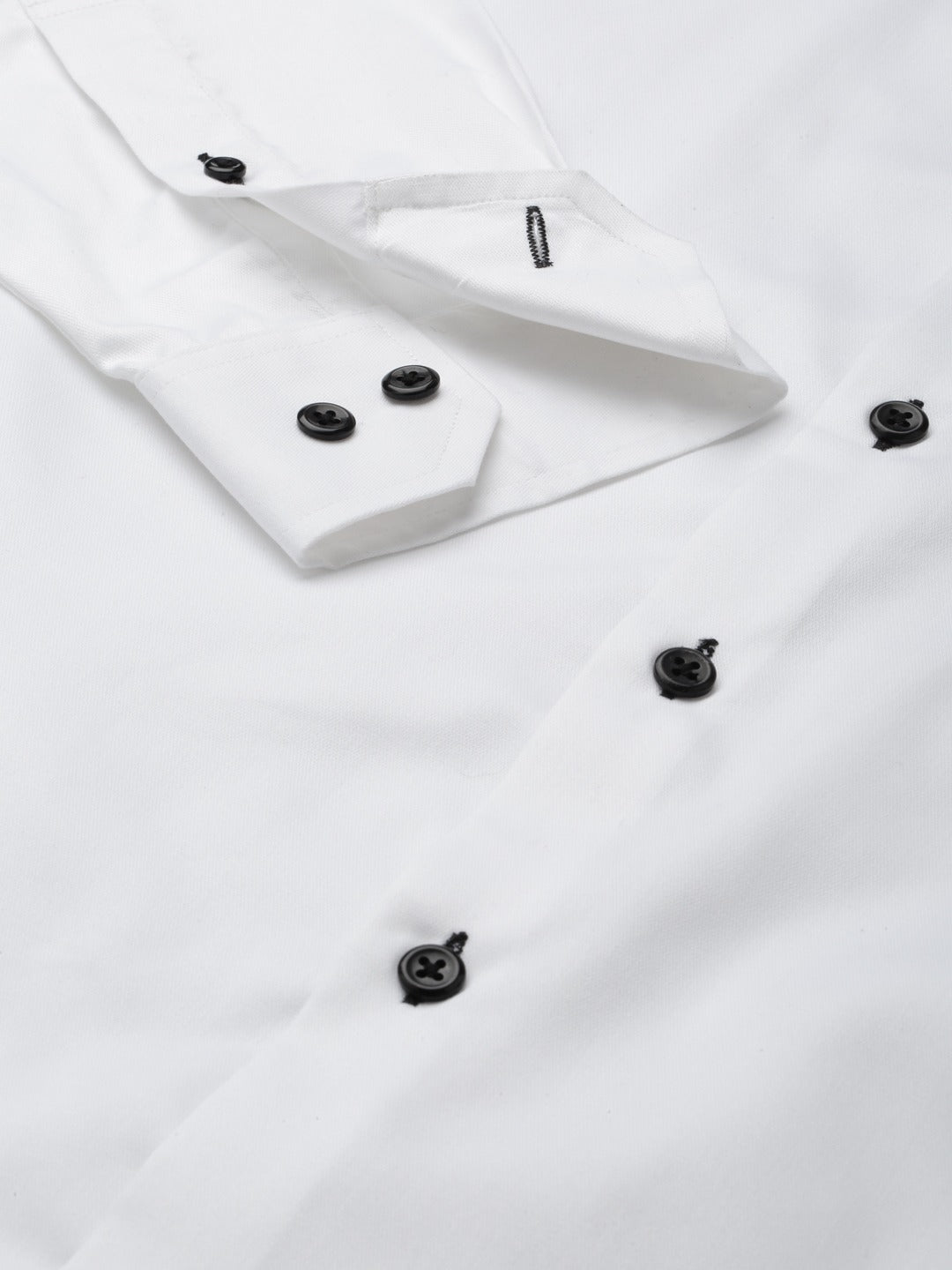 Men White Solid Black Buttons Pure Cotton Slim Fit Formal Shirt